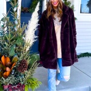 New Ann Taylor Lush Chocolate Brown Faux Fur Open Front Coat Coatigan Shacket